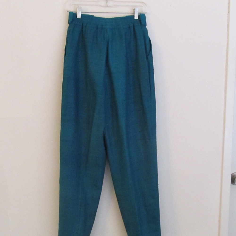 Bonnie Durant teal raw silk pants - Picture 2 of 6